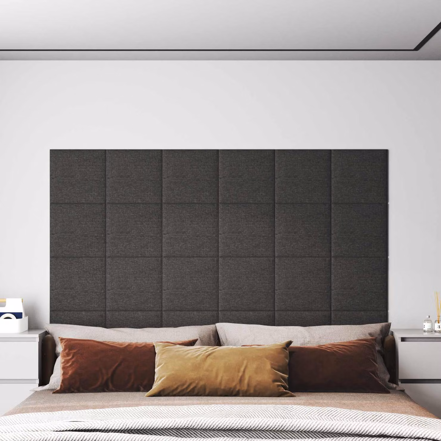 Set di 12 pannelli imbottiti per testiera da parete vidaXL in tessuto grigio, L/P/H: 30 x 30 x 3,75 cm