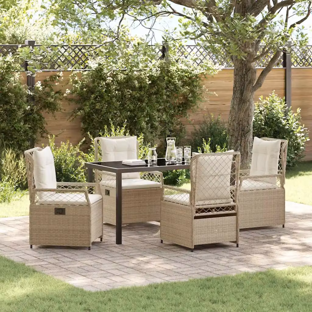 Set da Pranzo per Giardino e Terrazzo vidaXL in Polyrattan e Vetro, 5 Pezzi, Beige e Bianco Crema