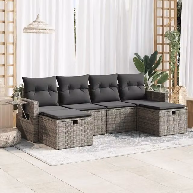 Set Divano da Giardino 6 pz con Cuscini Grigio in Polyrattan 3325526