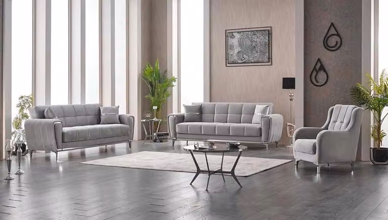 Komplette Couchgarnitur Dreisitzer Sessel Stoff Beige 3tlg Sofa Couch 3tlg