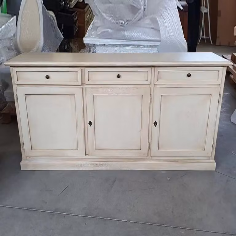 Madia credenza in legno shabby chic con 3 ante bianco invecchiato Mobili 2G L: 156 cm, P: 42 cm, H: 85 cm
