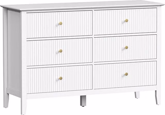HOMCOM Cassettiera Camera da Letto Scanalato con 6 Cassetti, Maniglie e 5 Gambe per Corridoio Soggiorno Ingresso, Bianco   Aosom Italy