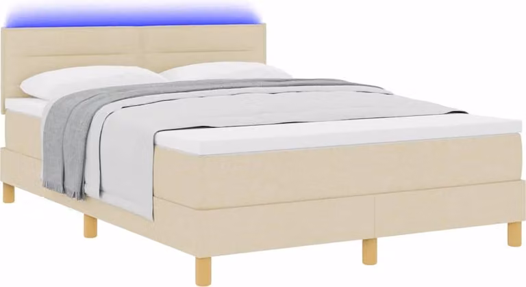 Letto a Sorgente LED con strisce LED Crema 160 x 200 cm Tessuto