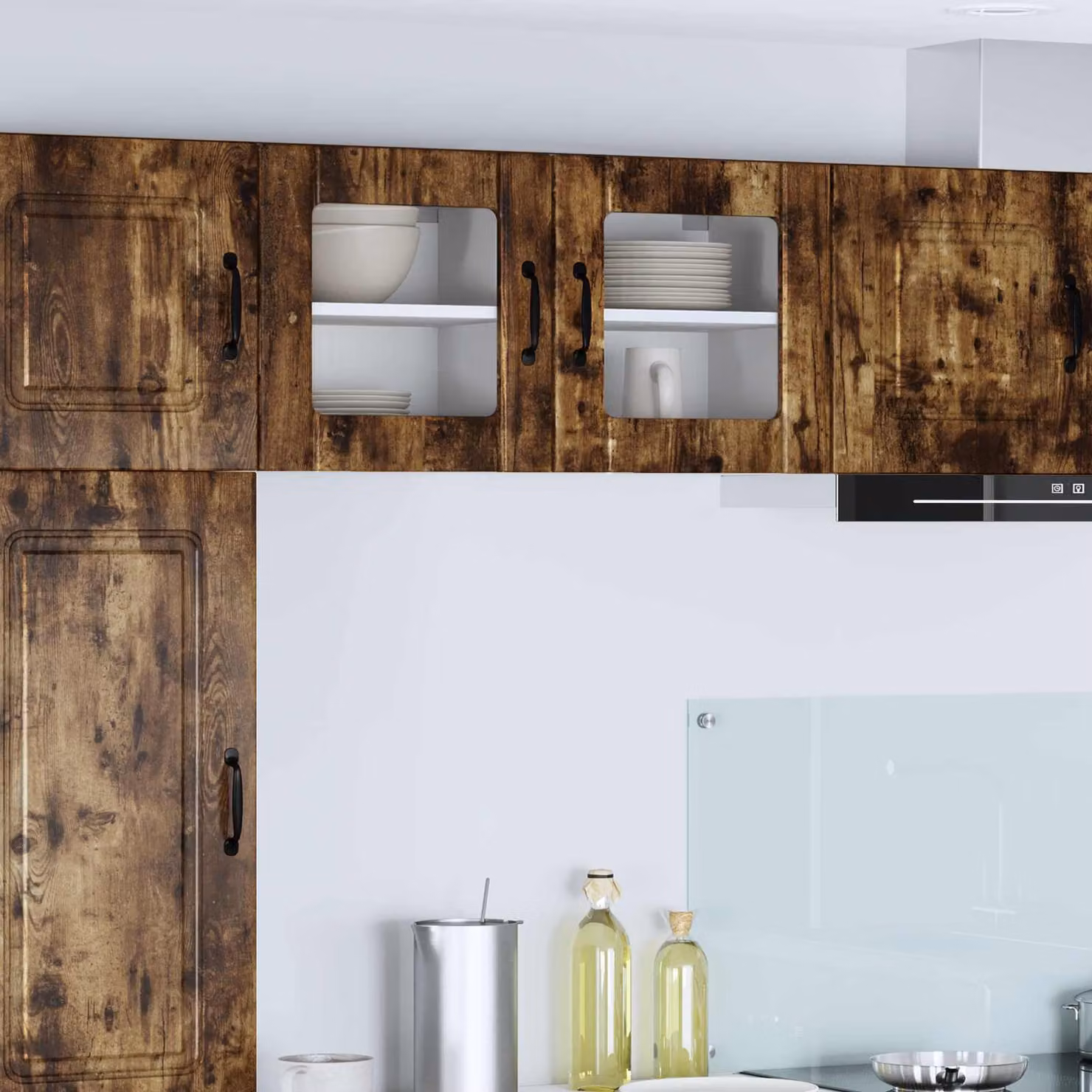 Set di 2 mobili da parete LUCCA vidaXL in legno Rovere Fumo con ante in vetro per cucina