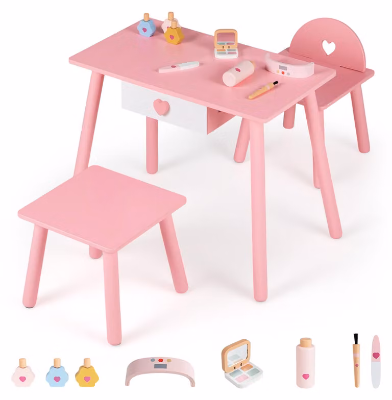 KOMFOTTEU, tavolino per manicure per bambini con sedia e poggiapiedi, set per manicure