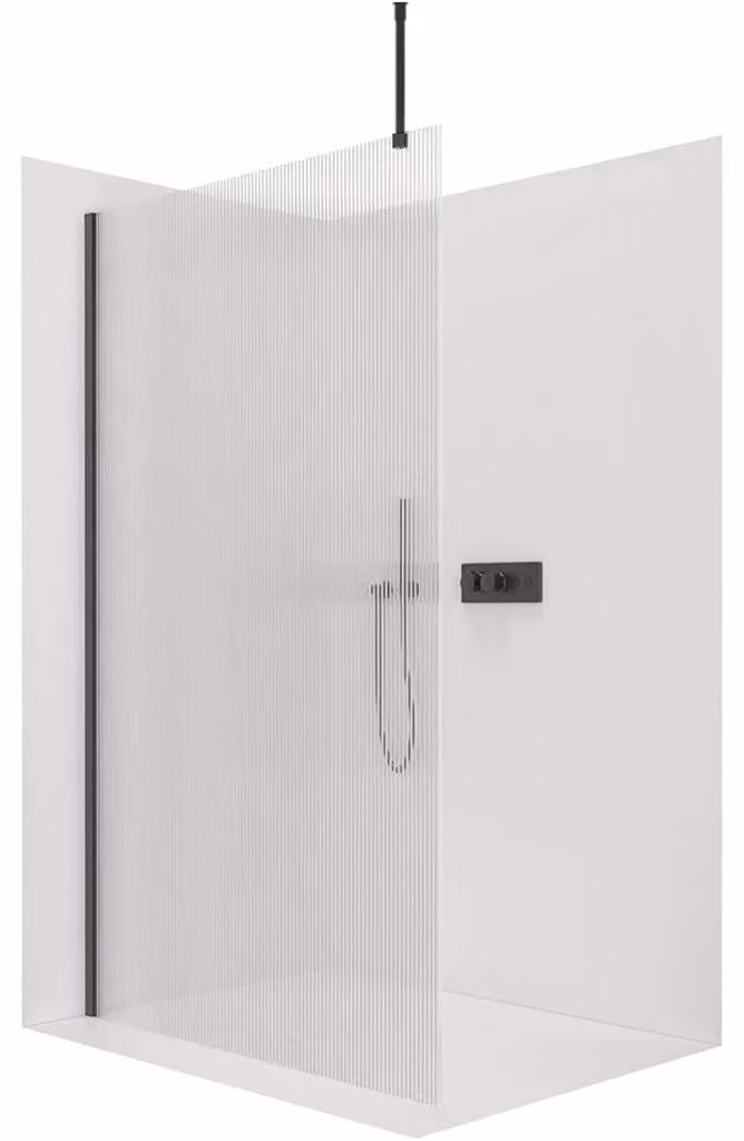 CERANO - Box doccia Walk-in Onyx Top Round L/P - 8 mm - montante rotondo - nero opaco, vetro rigato - 50x200 cm