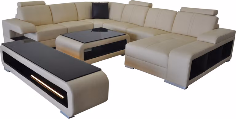Ledersofa Wohnlandschaft Garnitur Design Modern Ecke Sofa U-Form Tisch RTV G8028