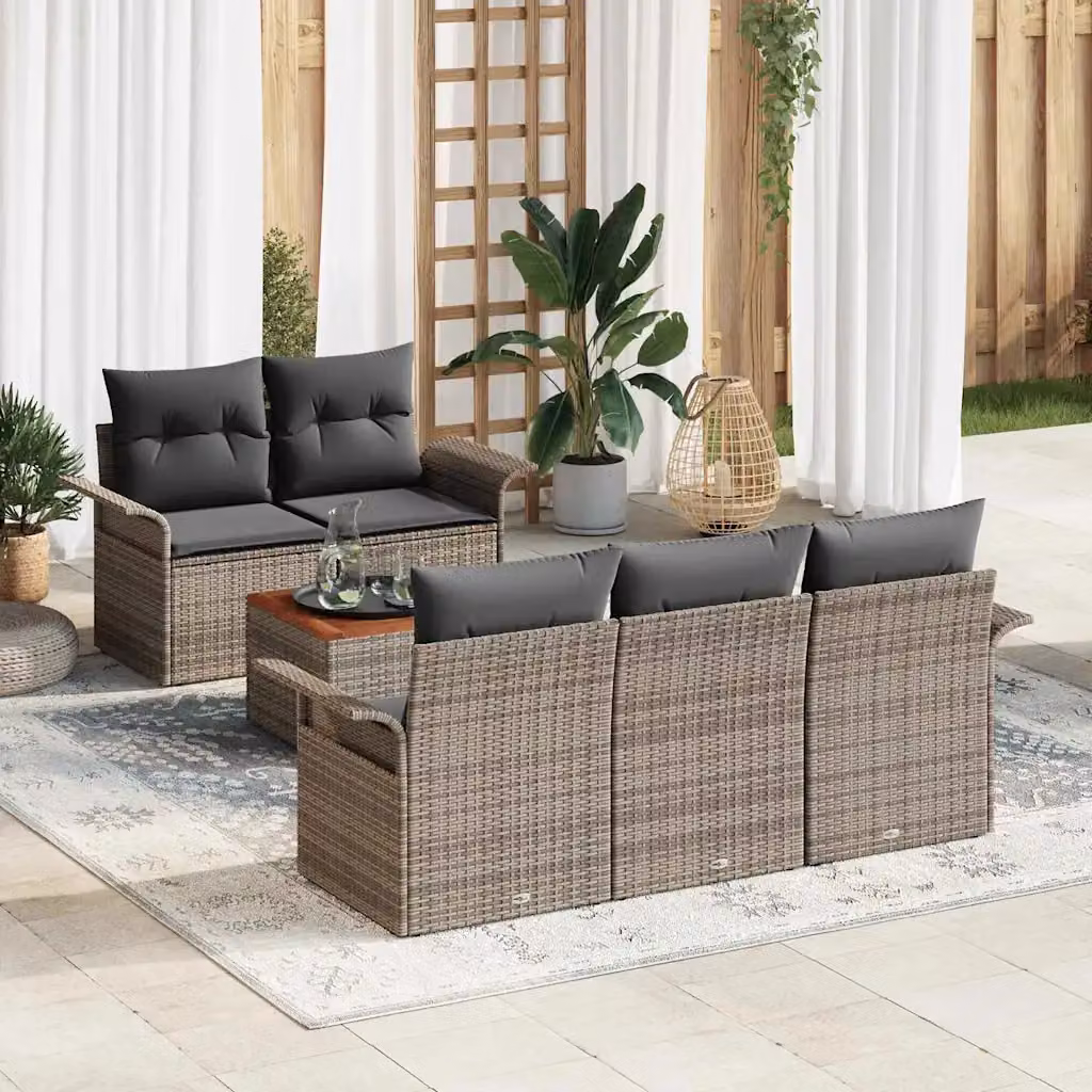 Set Divano da Giardino vidaXL 6 Pezzi Grigio con Cuscini e Tavolino in Polyrattan e Acciaio – 1