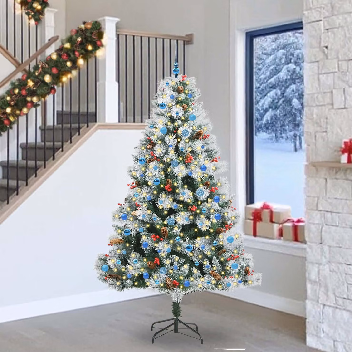 Albero di Natale artificiale vidaXL con luci LED bianco e verde, Altezza: 240 cm