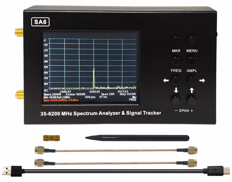 Analizzatore di spettro 35–6200 MHz, display touchscreen da 3,2", generatore di segnali di tracciamento