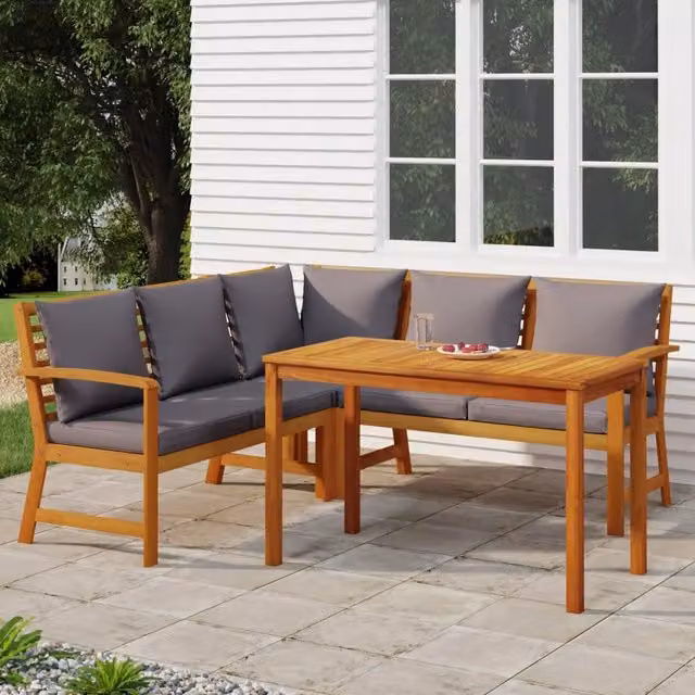 Set da Pranzo Giardino 4pz con Cuscini Legno Massello di Acacia 3154963