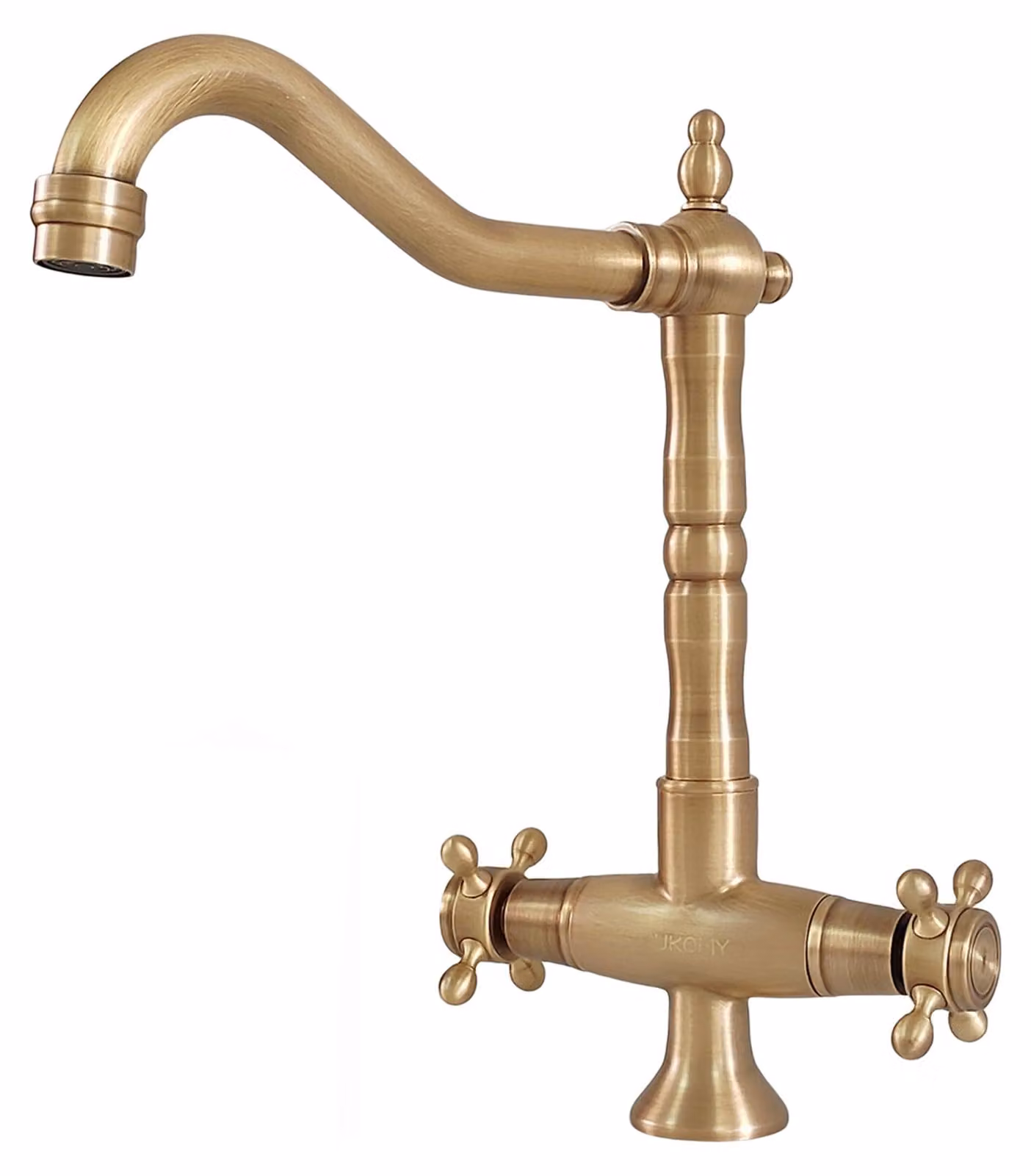 Rubinetto da cucina vintage, in ottone anticato, girevole a 360°, con bocchetta da 19 cm