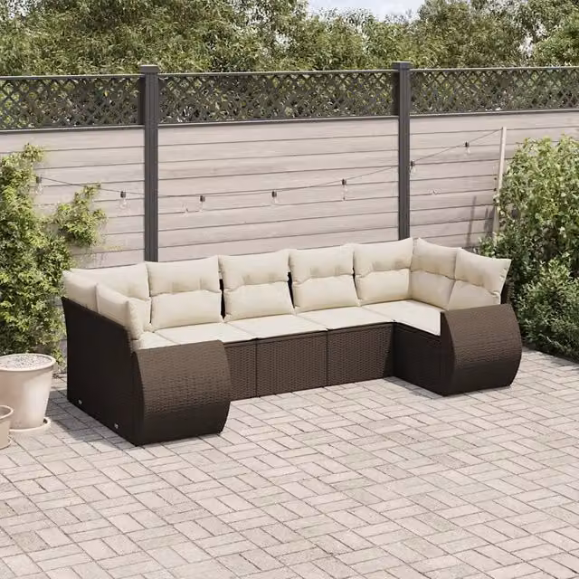 Set Divani da Giardino 7 pz con Cuscini Marrone in Polyrattan 3254130