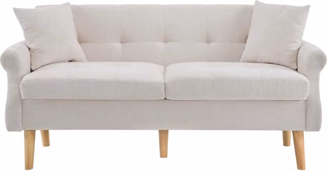 Divano doppio in tessuto chenille con cuscini spessi 15 cm, gambe in legno massiccio, dimensioni 162x74x77 cm, per soggiorno e camera da letto