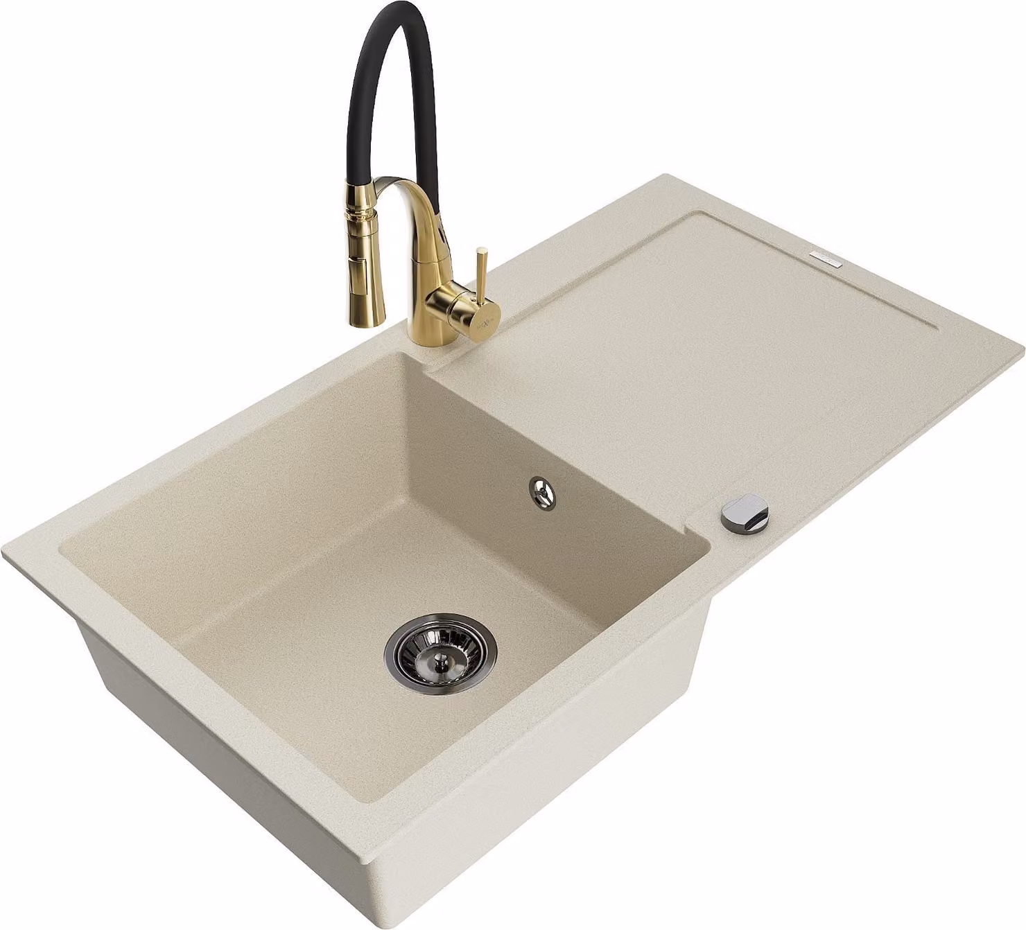 Mexen Leo lavello in granito a 1 vasca con scolapiatti e miscelatore da cucina Aster, beige - 6501-69-73450-57-B