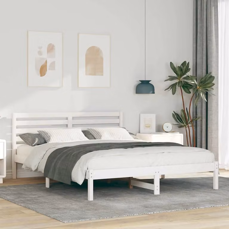 Struttura del letto moderna vidaXL in pino massello bianco L/P: 160 x 200 cm