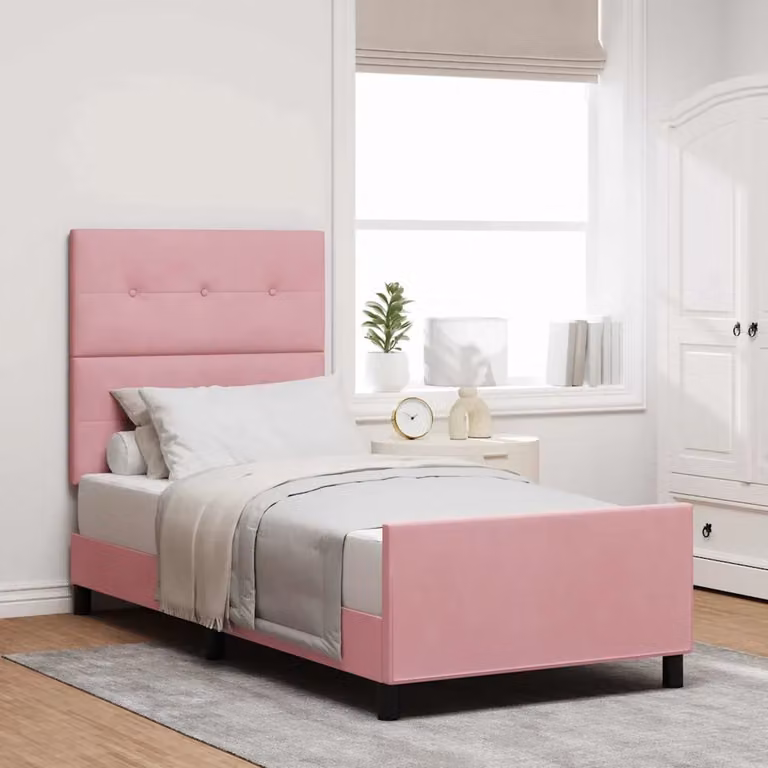 Letto a molle con testiera vidaXL in velluto rosa, L 80 x P 200 cm