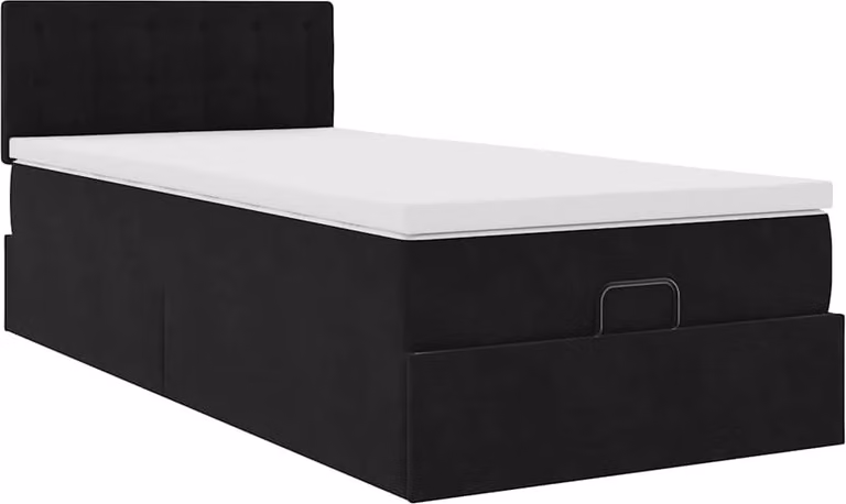 Struttura Letto Pouf con Materasso Nero 90x190 cm in Velluto