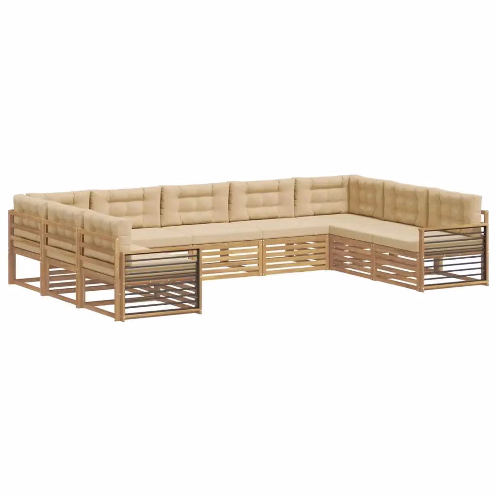 Set di divani da esterno a L vidaXL in legno di acacia con cuscini Bianco e Beige – 2