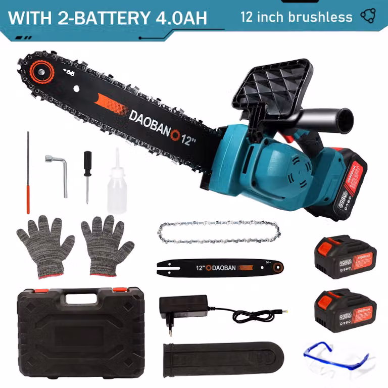 Troncatrice a batteria - Motosega senza fili - Motore brushless - Lame da 30 cm - 2 batterie - Seghetto per legno - Spina di tipo EU