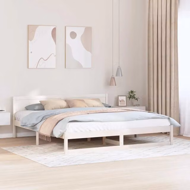 Struttura del letto-Giroletto-Rete del Letto Bianco 180 x 200 cm Pino massello 925782