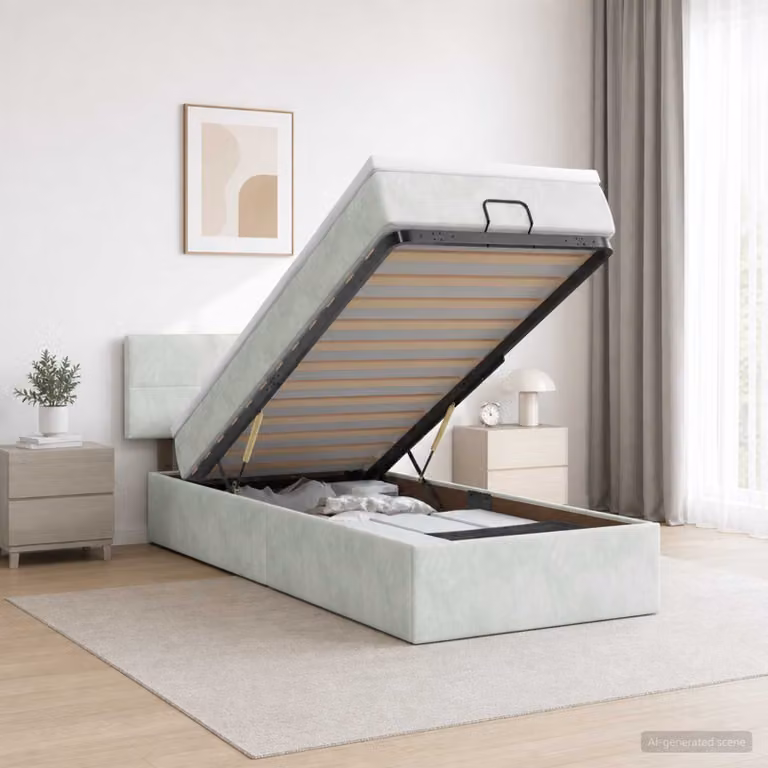 Letto ottomano con materasso vidaXL in velluto grigio chiaro, L 200 x P 90 x H 88 cm
