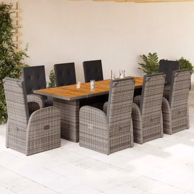 Set da Pranzo da Giardino vidaXL in Polyrattan e Legno di Acacia Grigio, 9 Pezzi