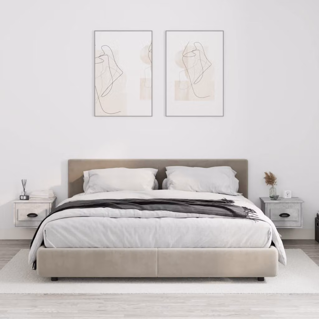 Set di 2 comodini da parete vidaXL in legno, colore grigio, L 41,5 cm x P 36 cm x H 28 cm