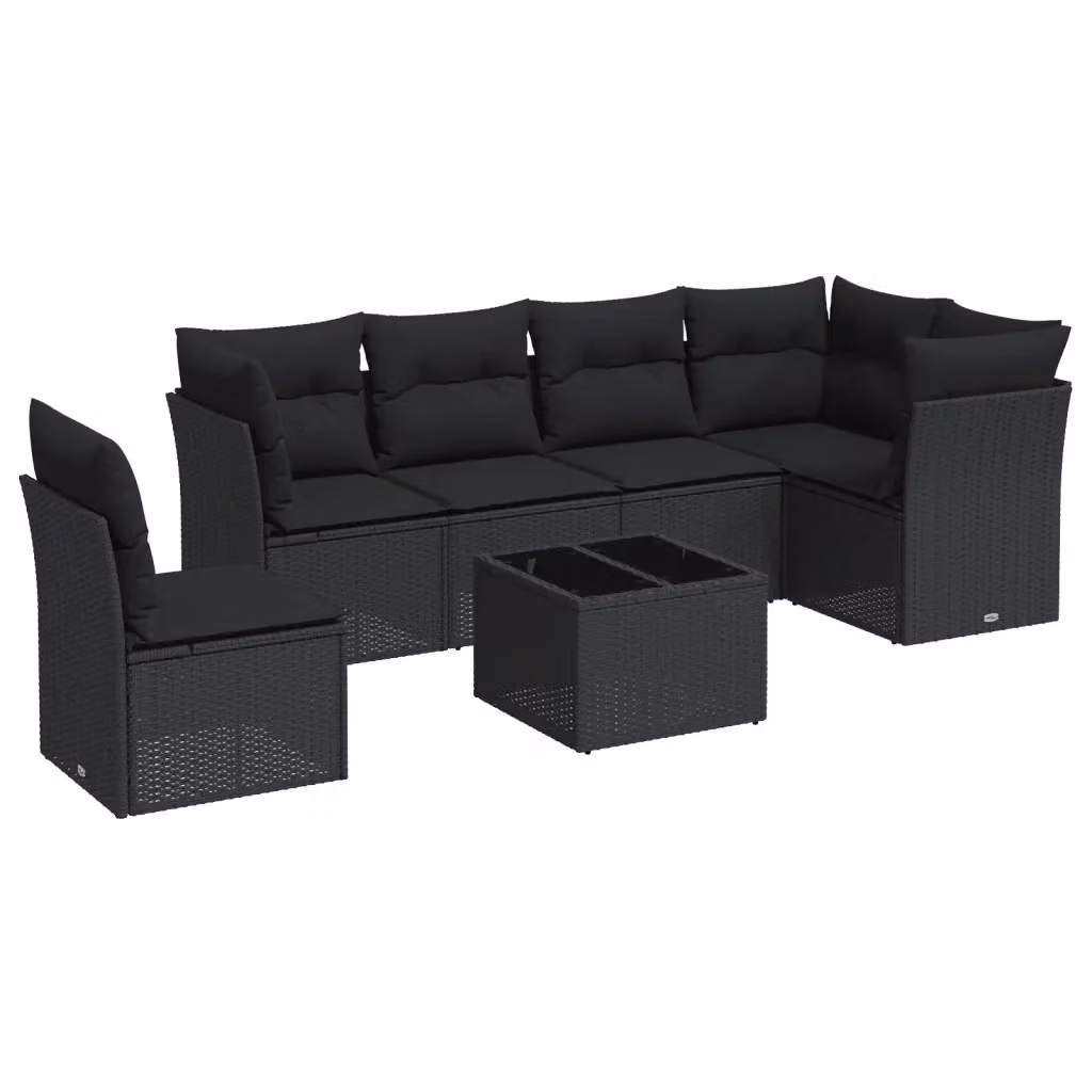 vidaXL Set Divani da Giardino a L con Polyrattan e Cuscini, 7 Pezzi, Nero – 2