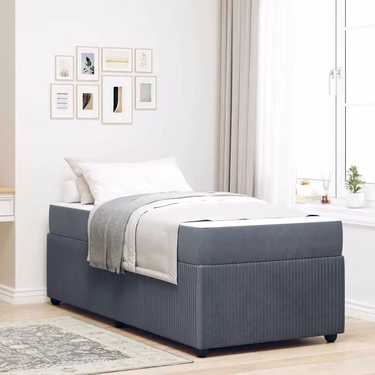 Struttura del letto moderna vidaXL in tessuto grigio con legno e MDF, L/P/H: 100 x 200 x 66 cm