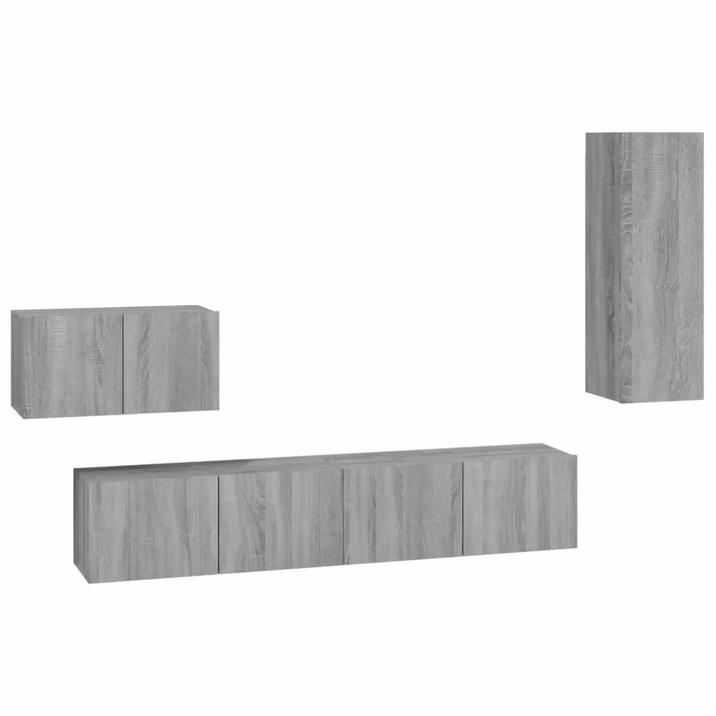 Set di mobili porta TV moderno vidaXL in legno multistrato grigio opaco, 4 pezzi da appendere a parete – 2