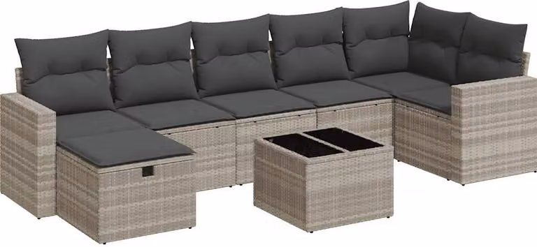 Set Divano da Giardino 8pz con Cuscini Grigio Chiaro Polyrattan