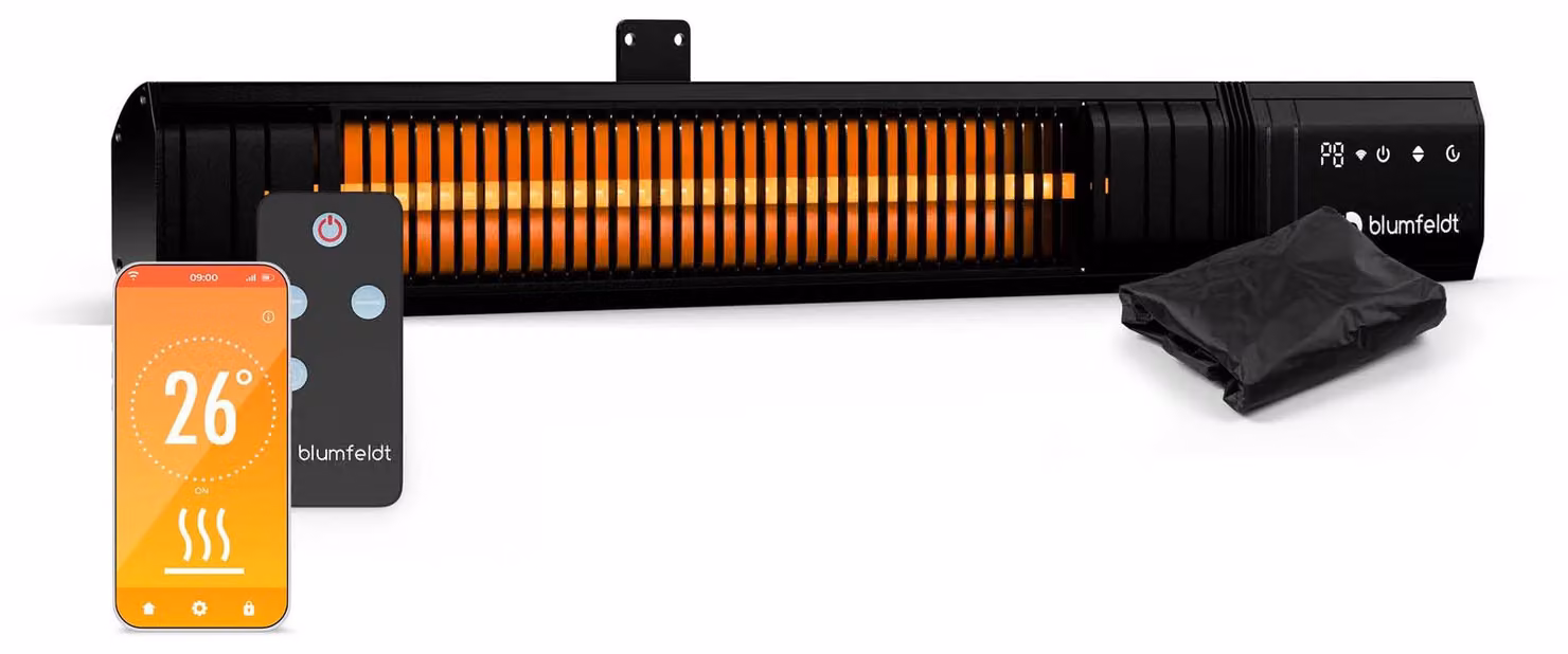 Riscaldatore da esterno a infrarossi - 2000 W - Montaggio a parete - Nero - Elemento riscaldante in alluminio