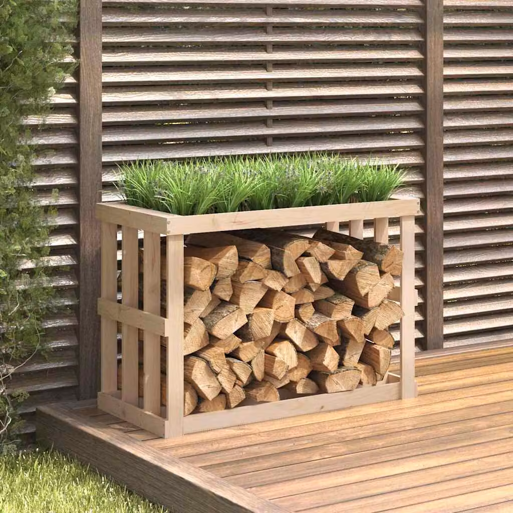vidaXL Portaceppi da Esterno in Legno di Pino Massello Marrone L/P/H: 108 x 52 x 74 cm