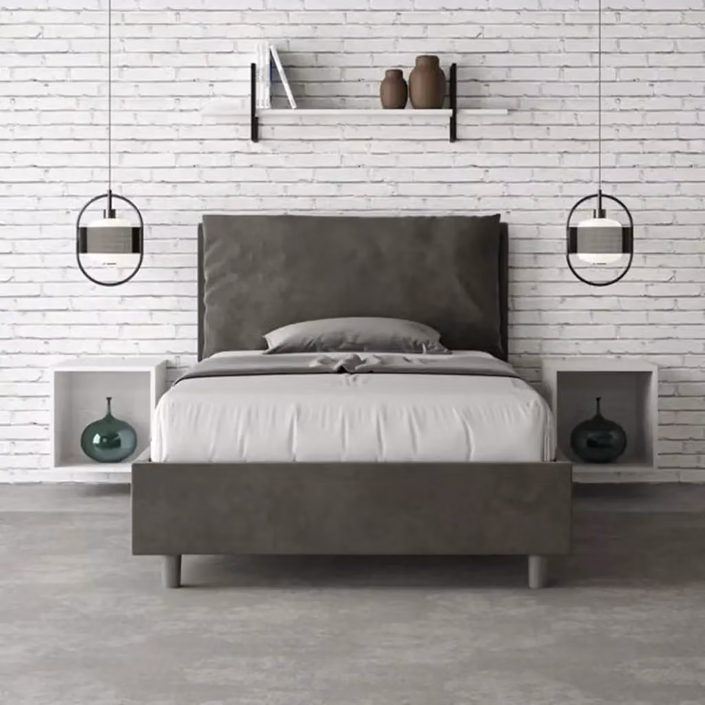 Letto una piazza e mezza contenitore imbottito Antea Large Ityhome in microfibra grigio L/P/H: 120 x 210 x 110 cm – 2