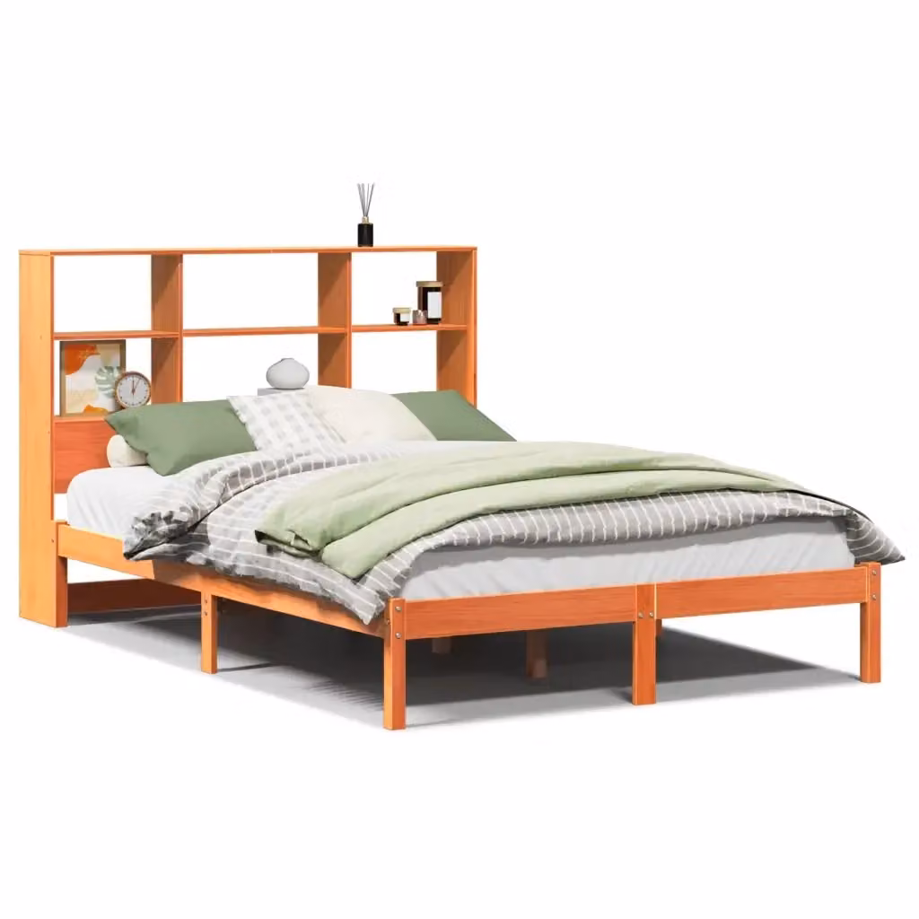Letto Libreria vidaXL in Legno di Pino Marrone Cera con Ripiani Laterali L: 141 cm, P: 190 cm, H: 110 cm – 2