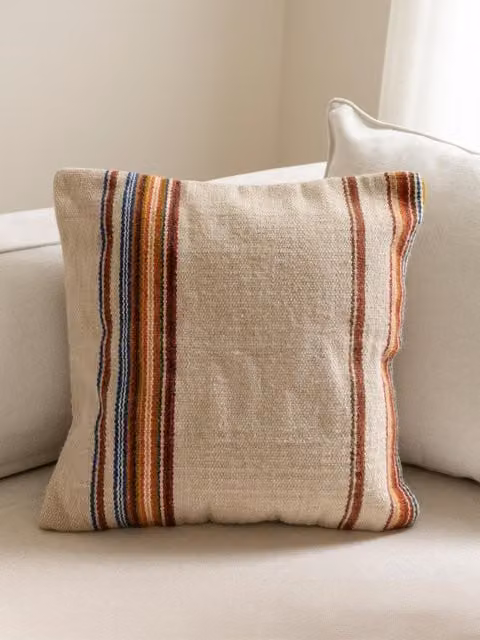 Cuscino naturale Mert Kenay Home a righe in cotone, L/P/H: 45 x 45 x 1 cm, multicolore (marrone, arancione, blu, beige)