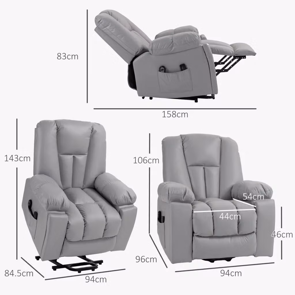 Poltrona relax elettrica MIVRAY con funzione alzata e massaggio a 8 punti, reclinabile 135° con portabevande, colore grigio scuro – 2