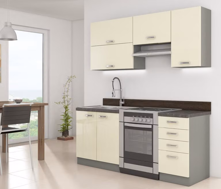 Cucina per appartamenti 180/180 cm SHAN 2 - grigio / crema lucido
