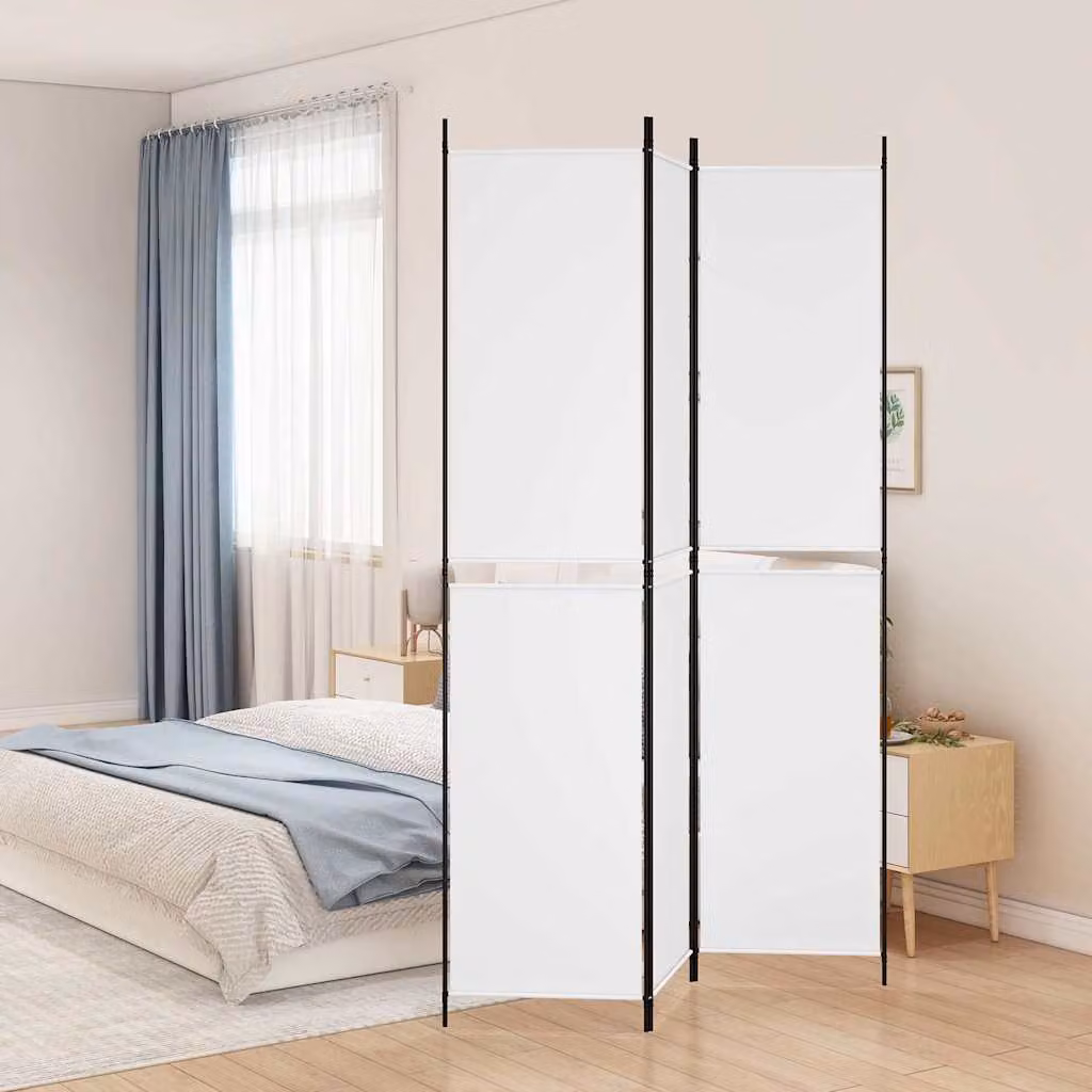 Divisorio a 3 Pannelli vidaXL in Tessuto Bianco L: 150 cm, H: 220 cm