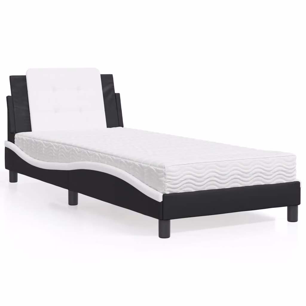 Letto con materasso vidaXL Zadar in similpelle nero e bianco L/P/H: 90 x 190 cm