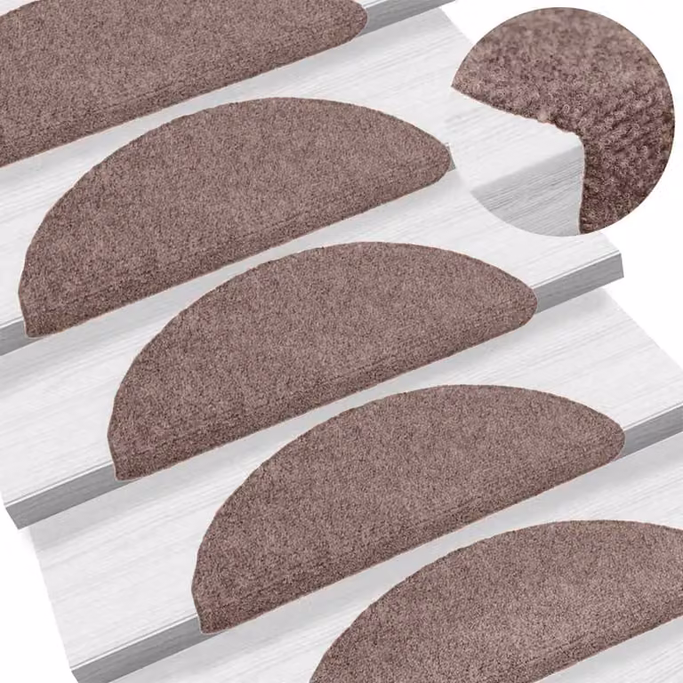 vidaXL Set di 5 Tappetini per Scale Autoadesivi Semicircolari in Polipropilene, Marrone Chiaro, L: 56 cm, P: 17 cm, H: 3 cm