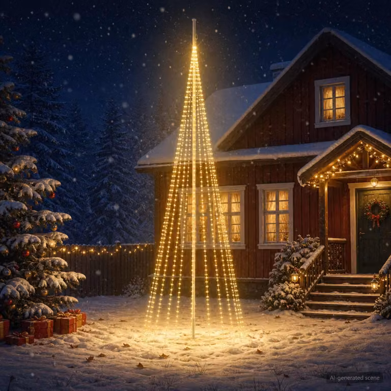 vidaXL Luci per albero di Natale con picchetti e asta per bandiera