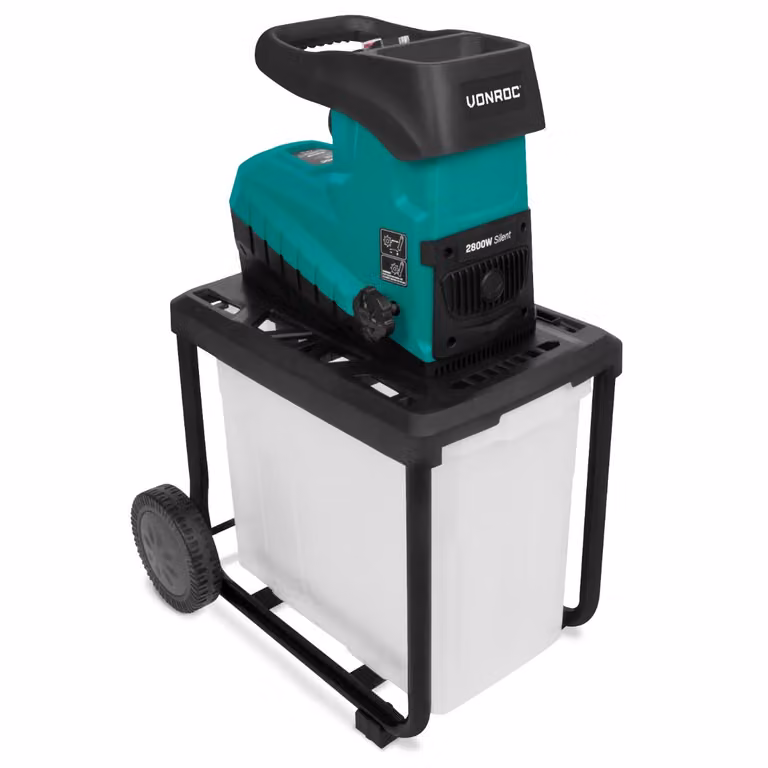 Trituratore da giardino Vonroc – Trituratore da giardino – Trituratore a rulli – Motore a induzione silenzioso – 2800 W – Per rami fino a Ø 45 mm – Con contenitore di raccolta da 60 litri e bastone di spinta