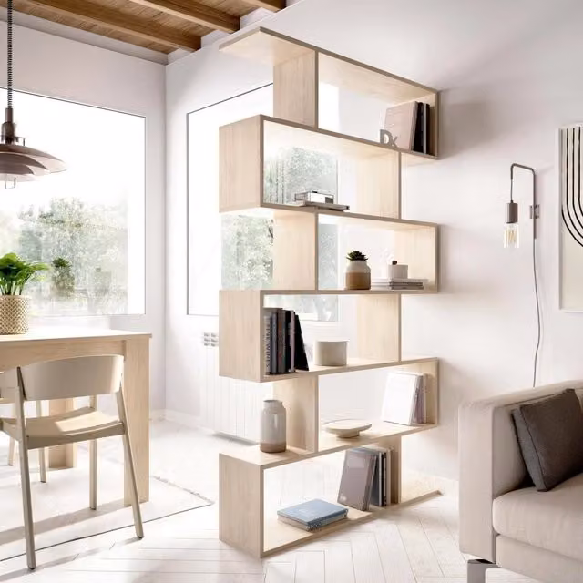 Libreria As DMORA, Scaffale da ufficio e mobile biblioteca multiuso con 6 ripiani, L: 80 cm, P: 25 cm, H: 190 cm, Rovere/Marrone