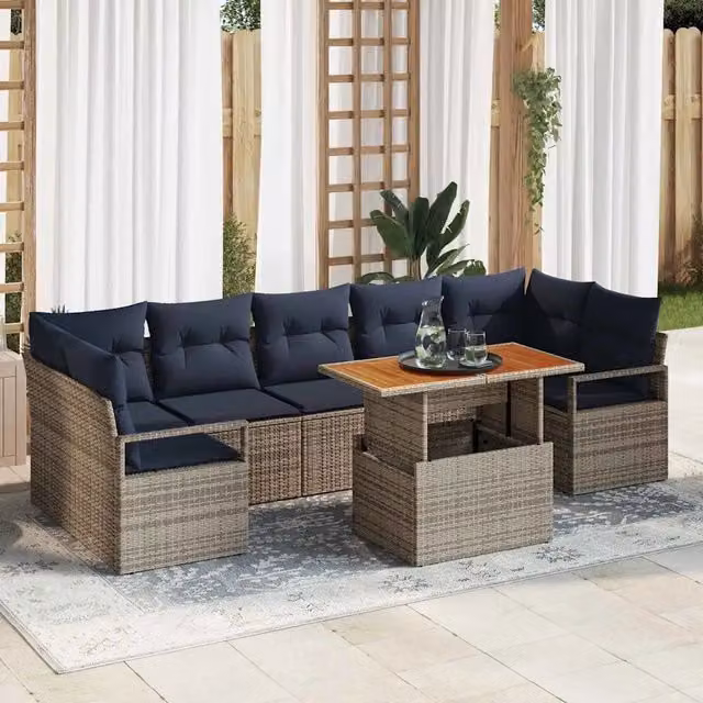 Set Divano da Giardino 8 pz 7-Numero di posti Grigio e Blu Navy 3349681
