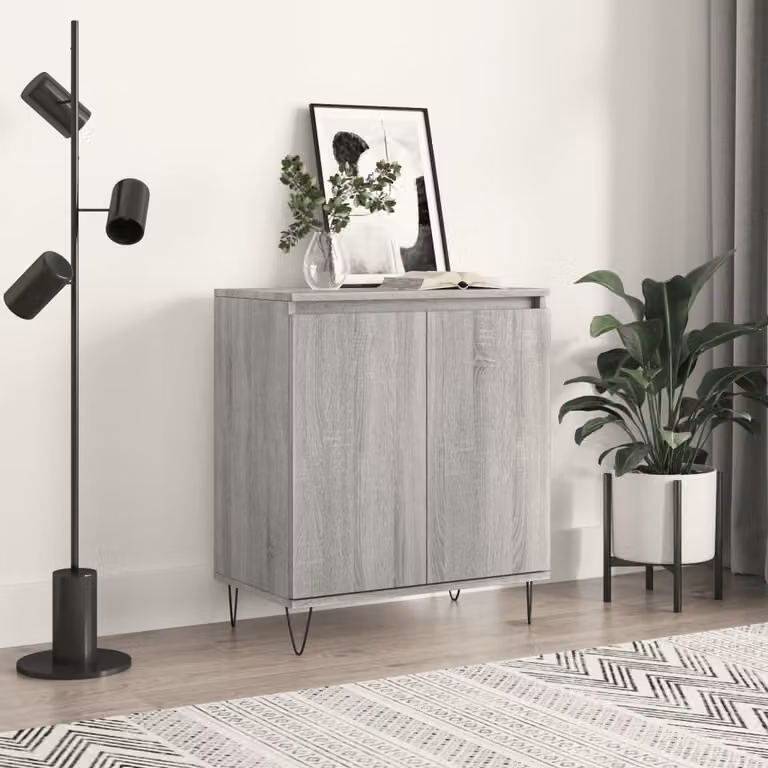 Credenza moderna vidaXL in legno multistrato e metallo, Grigio Sonoma, L: 60 cm, P: 35 cm, H: 70 cm