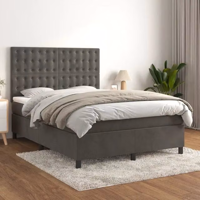 Letto Ibrido con Giroletto a Molle e Materasso vidaXL in Velluto Grigio e Bianco L/P: 140 x 190 cm
