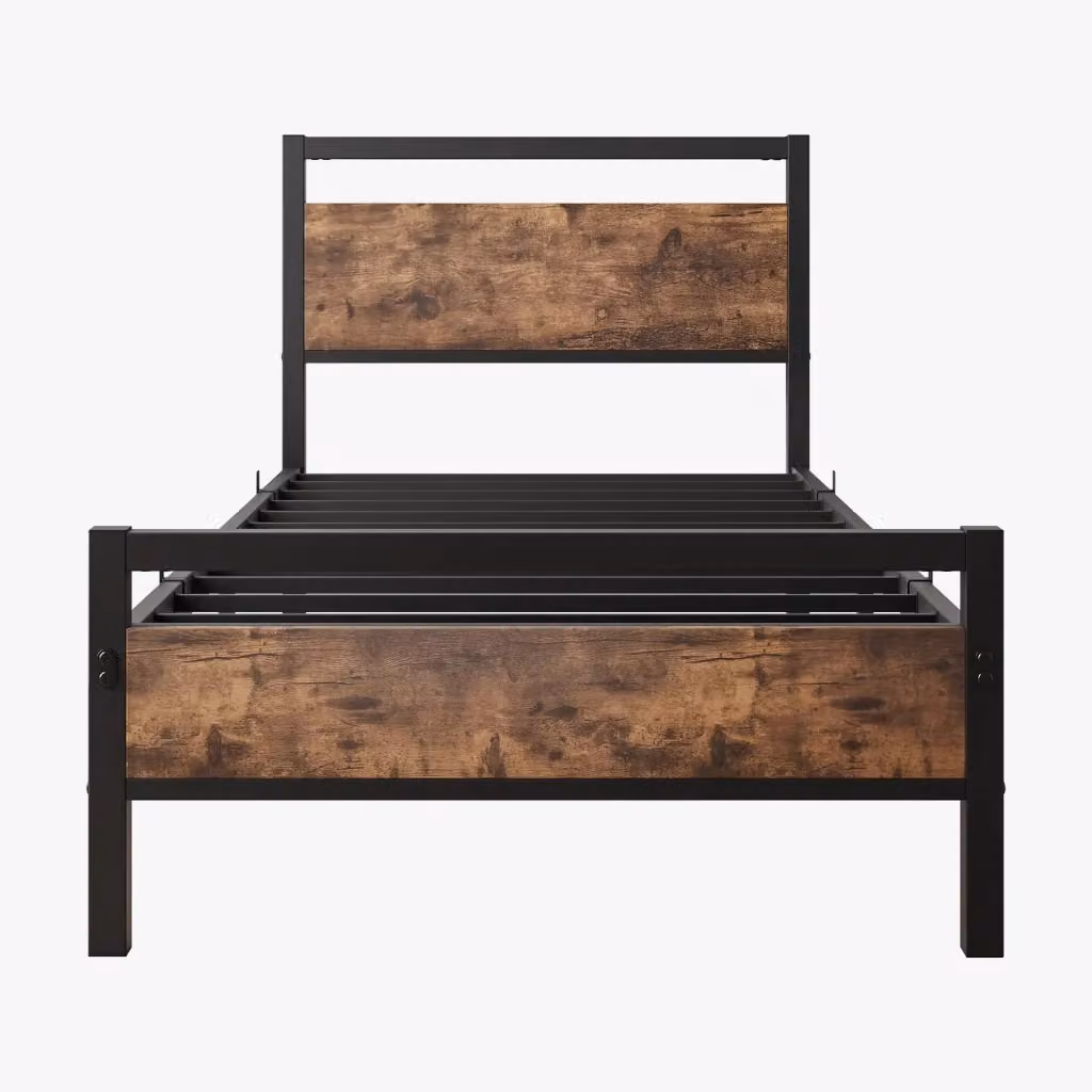Letto matrimoniale stile industrial con testiera e pediera in metallo e MDF marrone L: 140 cm, P: 200 cm, H: 207 cm – 2