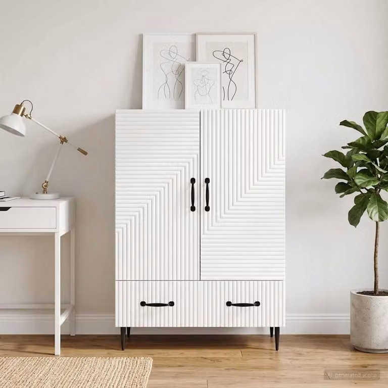 Credenza moderna vidaXL in legno ingegnerizzato e metallo, Bianco, L: 66 cm, P: 34,5 cm, H: 95 cm